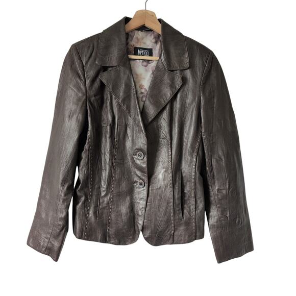 Vintage Vericci Sport Brown Leather Jacket Y2K 90s Medium - Rachel Green Friends - Picture 1 of 8